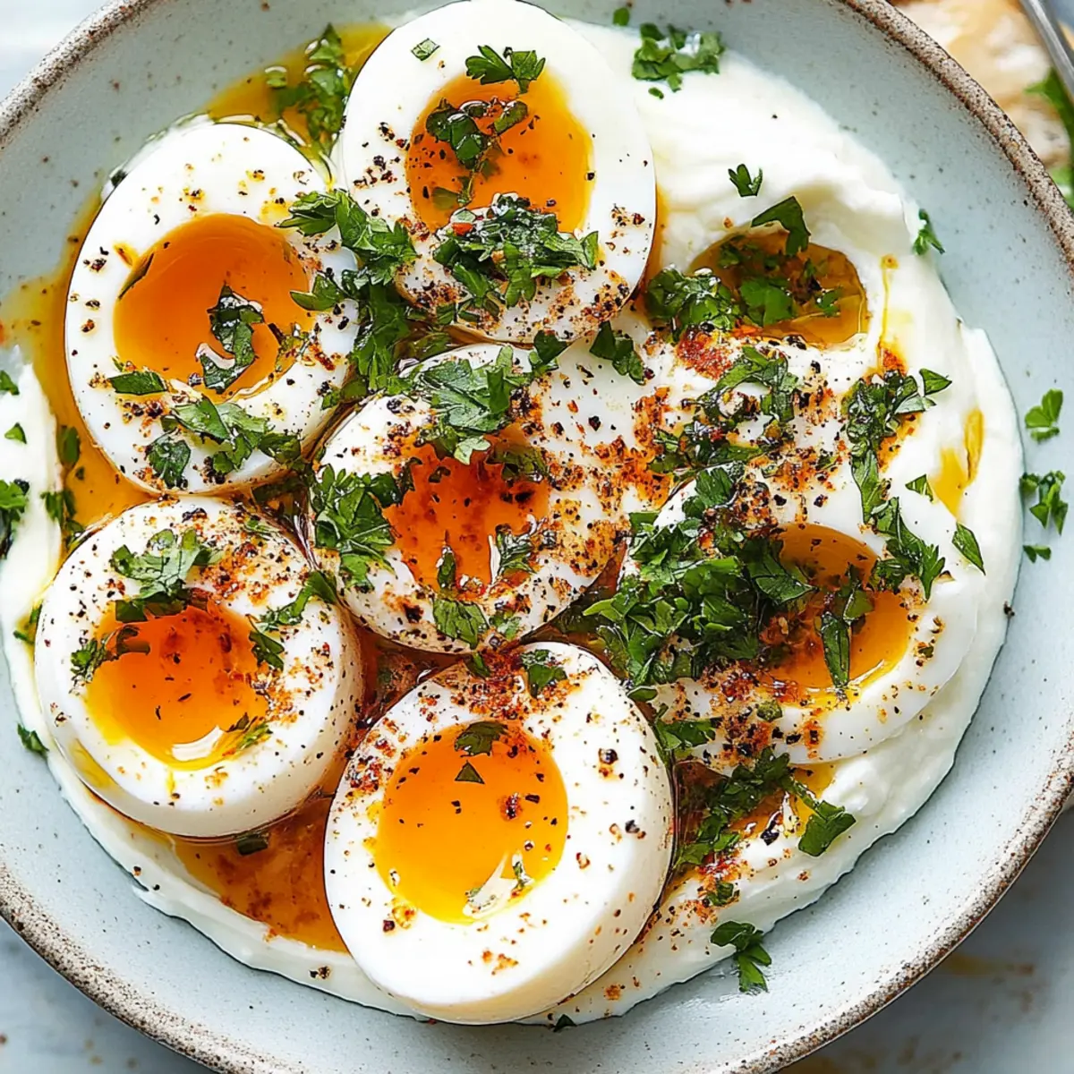 Jammy Eggs with Chili Butter and Garlic Yogurt
