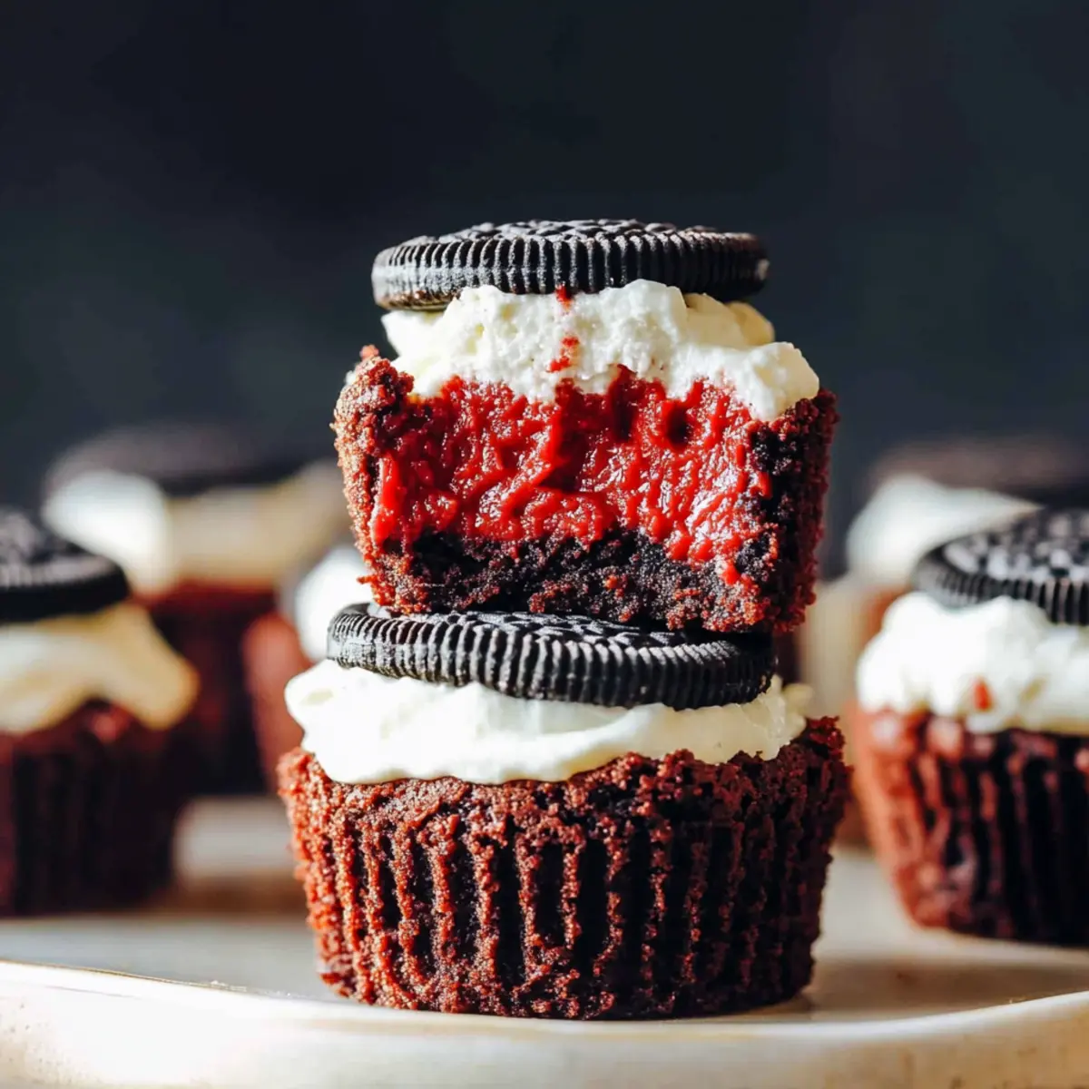 Irresistibly Indulgent Mini Oreo Stuffed Red Velvet Brownie Cheesecakes 4 Mini Oreo Stuffed Red Velvet Brownie Cheesecakes