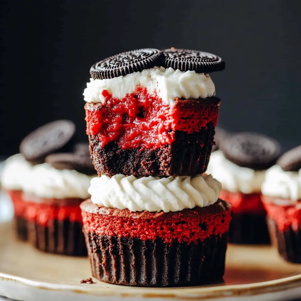 Mini Oreo Stuffed Red Velvet Brownie Cheesecakes qfdchq