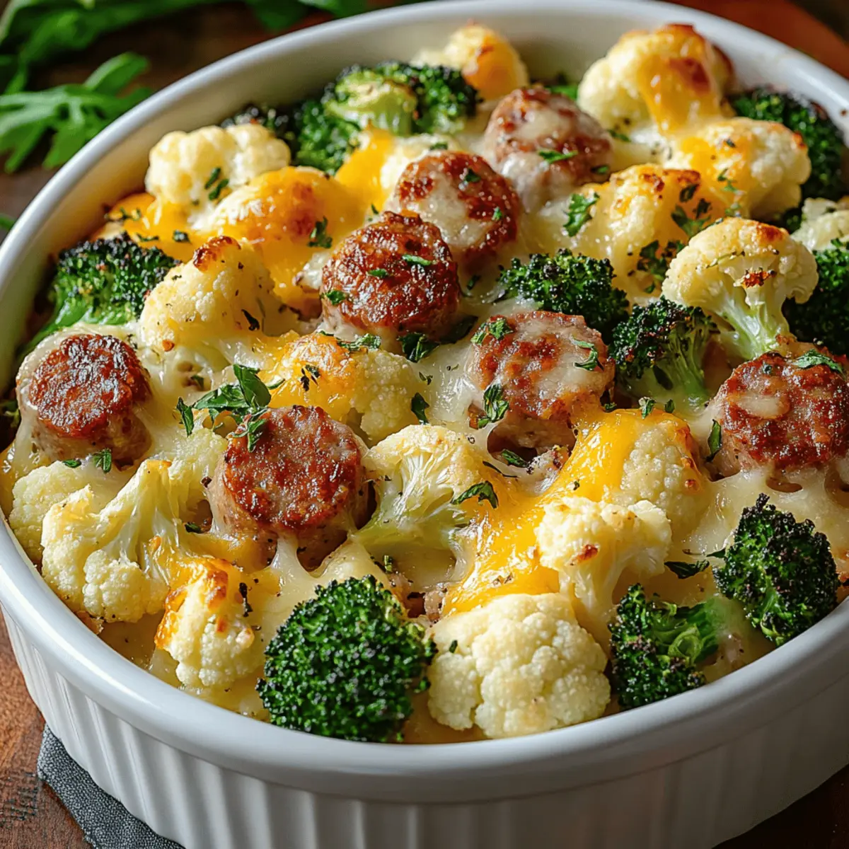 Cheesy Broccoli Sausage and Cauliflower Casserole