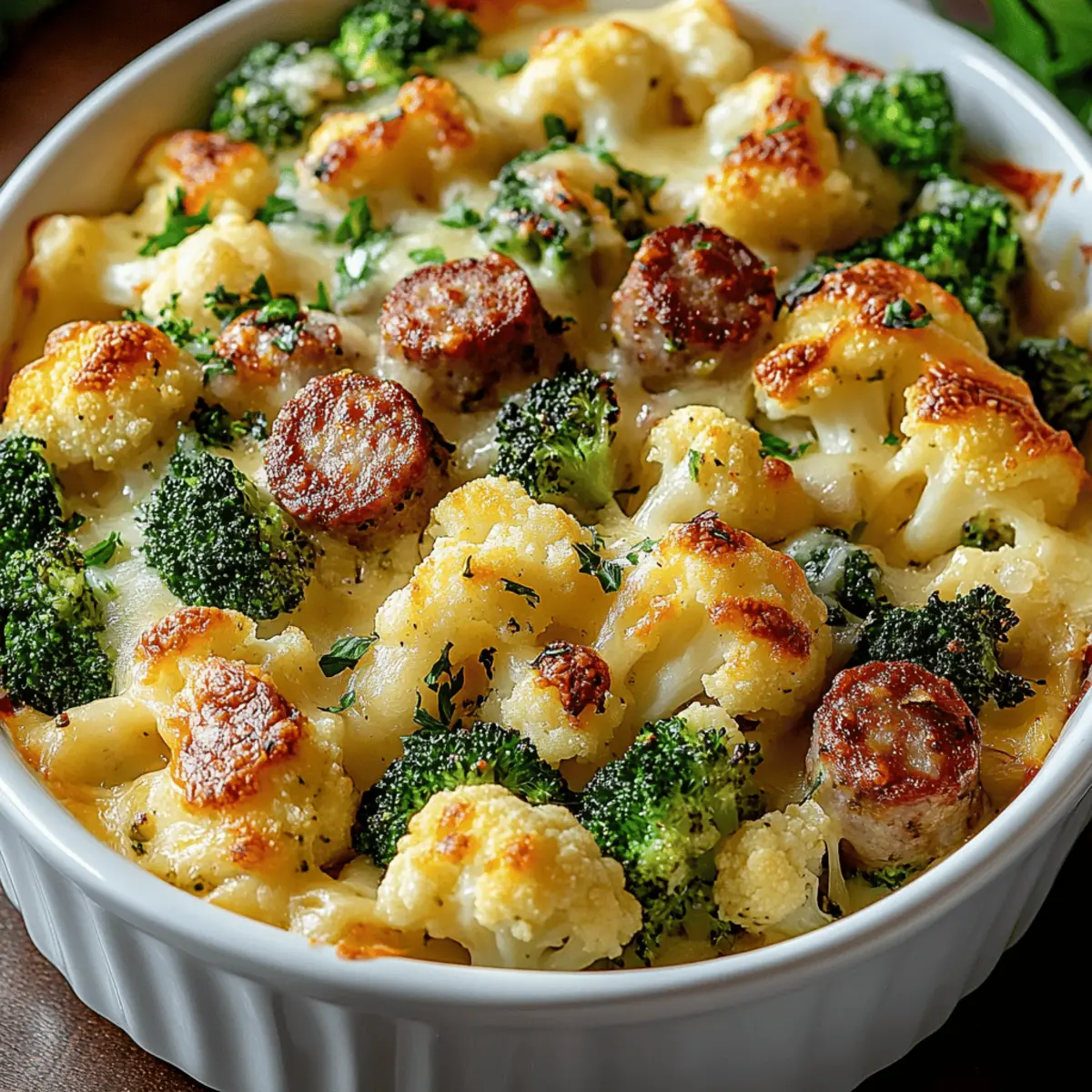 Cheesy Broccoli Sausage and Cauliflower Casserole