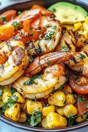 Avocado Corn Salad With Grilled Shrimp