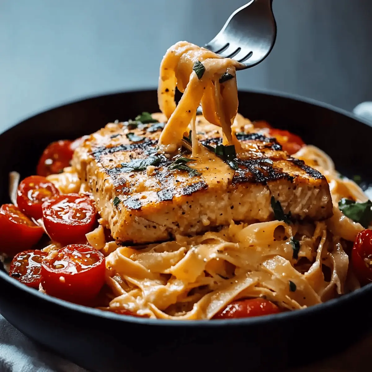 Fettuccine Salmon with Cherry Tomatoes