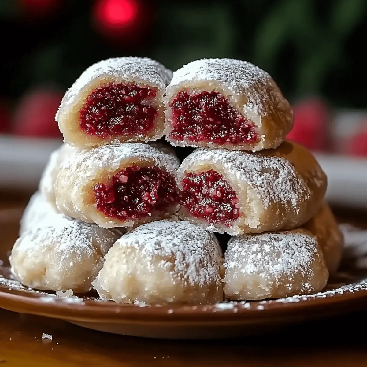 Raspberry Filled Almond Snowball Cookies