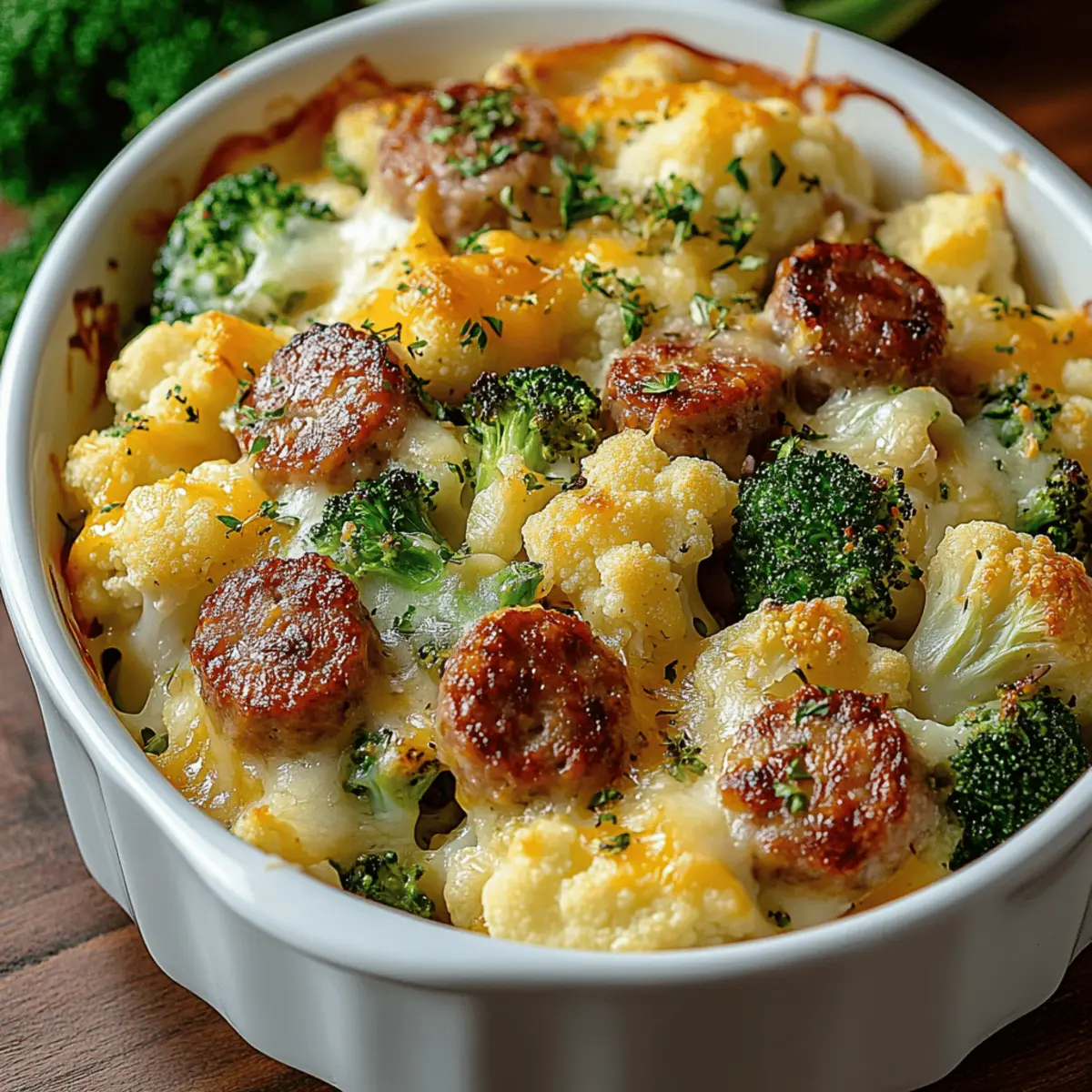 Cheesy Broccoli Sausage and Cauliflower Casserole