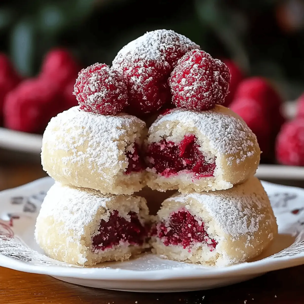 Raspberry Filled Almond Snowball Cookies