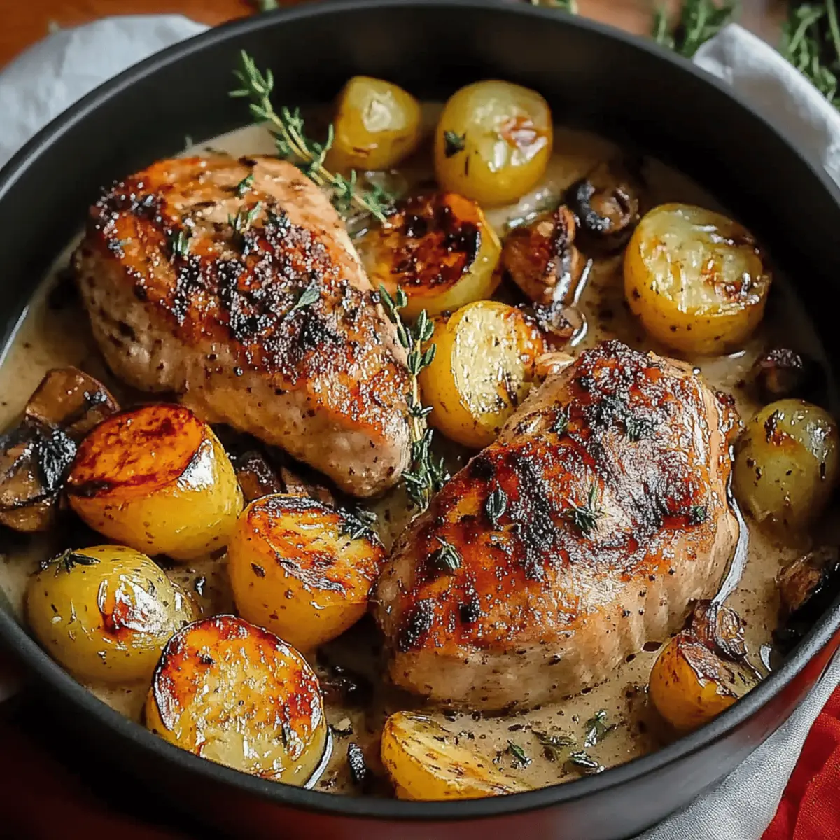 Herb Roasted Chicken in Creamy White Sauce with Mushroom and Potatoes