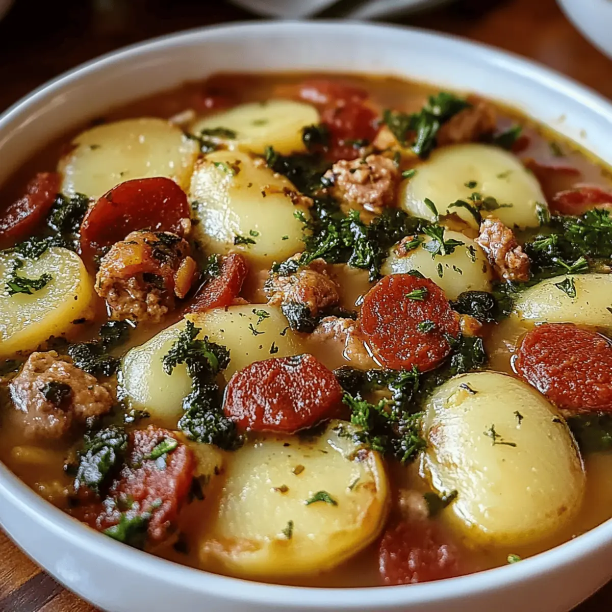 Hearty Sausage Soup with Potatoes, Beans, and Kale