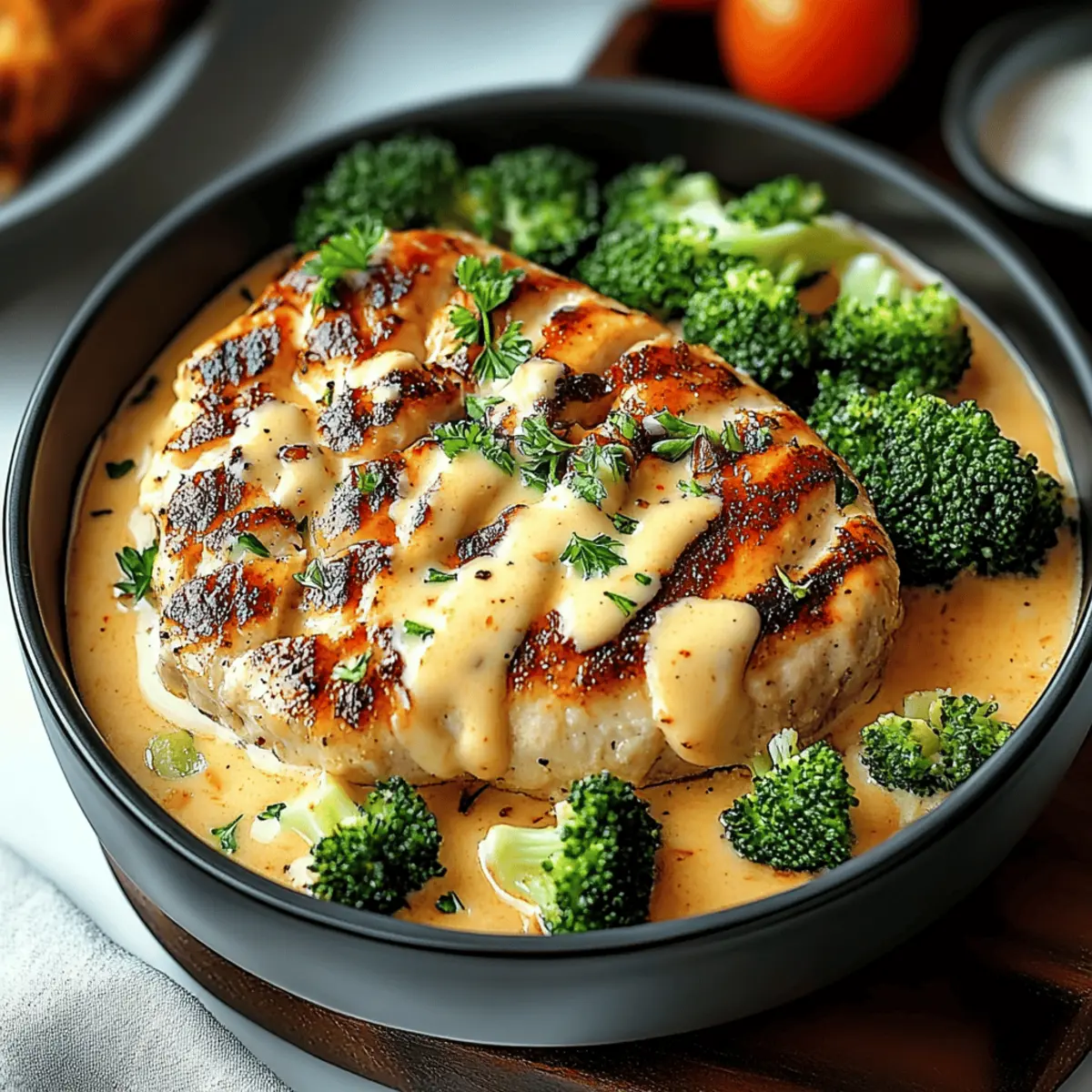 Grilled Chicken & Broccoli Bowls with Creamy Garlic Sauce