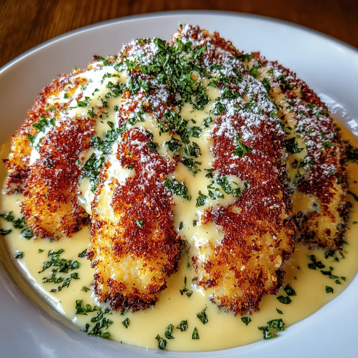 Crispy Parmesan Chicken with a Rich Garlic Sauce