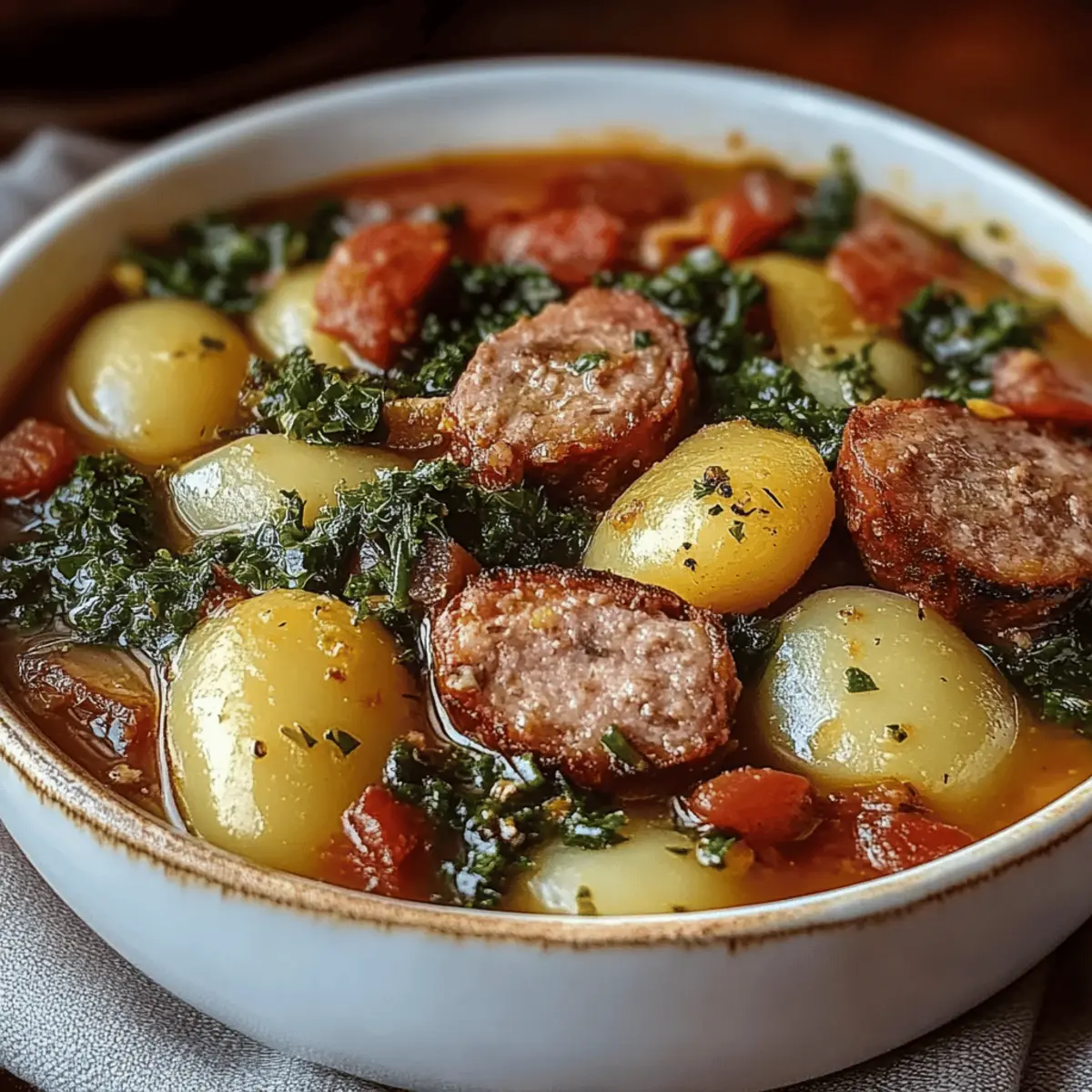 Hearty Sausage Soup with Potatoes, Beans, and Kale