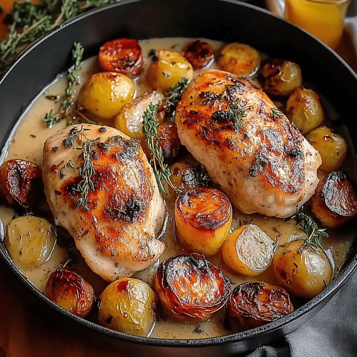 Herb Roasted Chicken in Creamy White Sauce with Mushroom and Potatoes