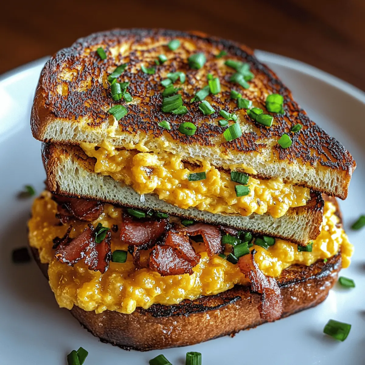 Breakfast Grilled Cheese with Scrambled Eggs and Bacon