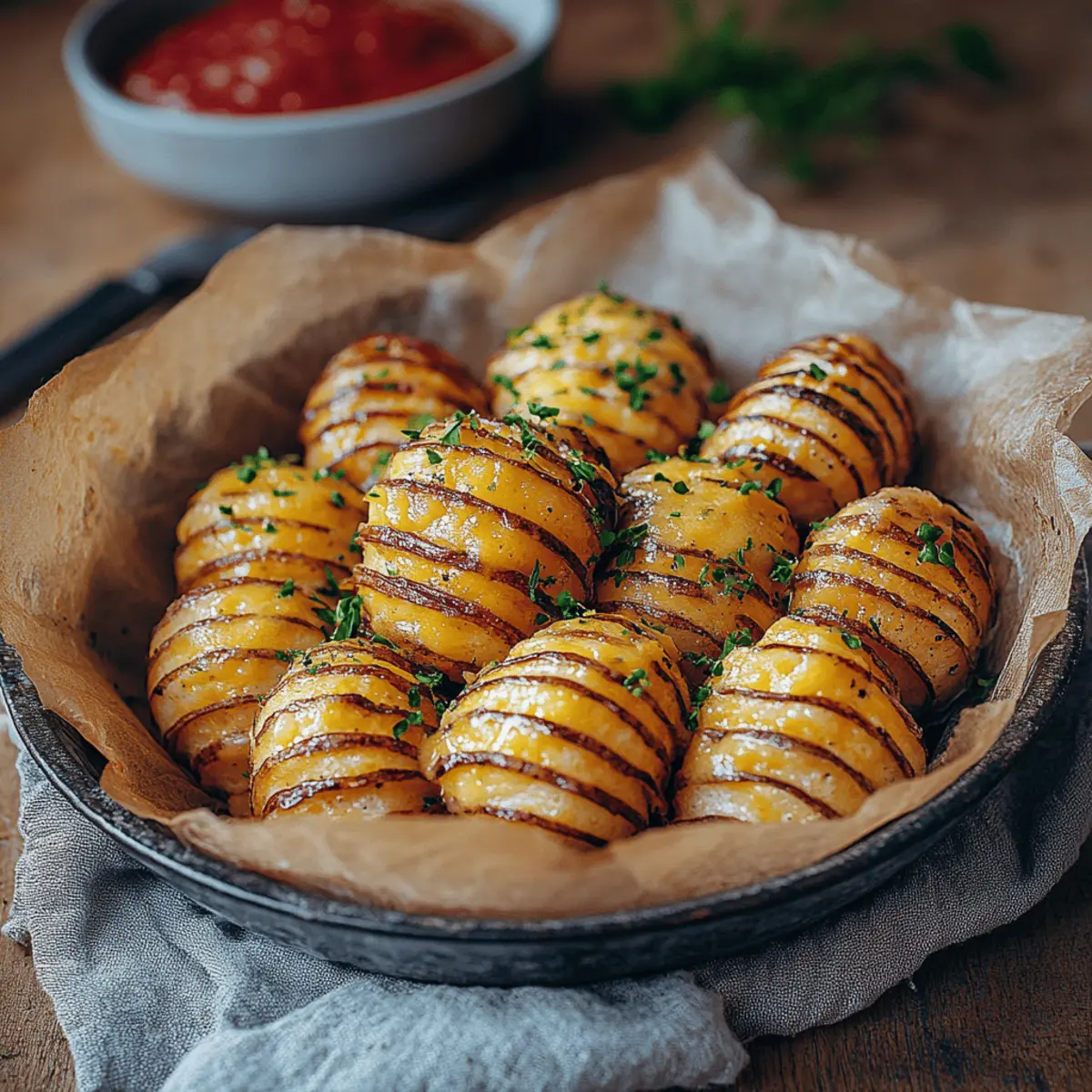 Oven-Baked Mini Hasselback Potatoes with Vegan Cajun Mayo