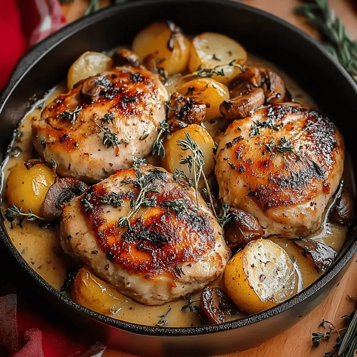 Herb Roasted Chicken in Creamy White Sauce with Mushroom and Potatoes