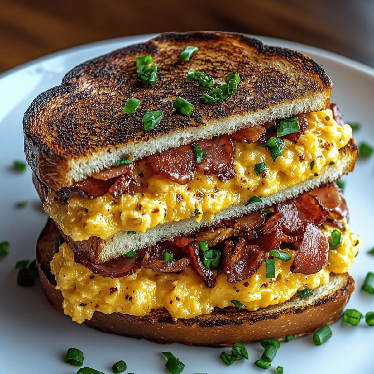 Breakfast Grilled Cheese with Scrambled Eggs and Bacon
