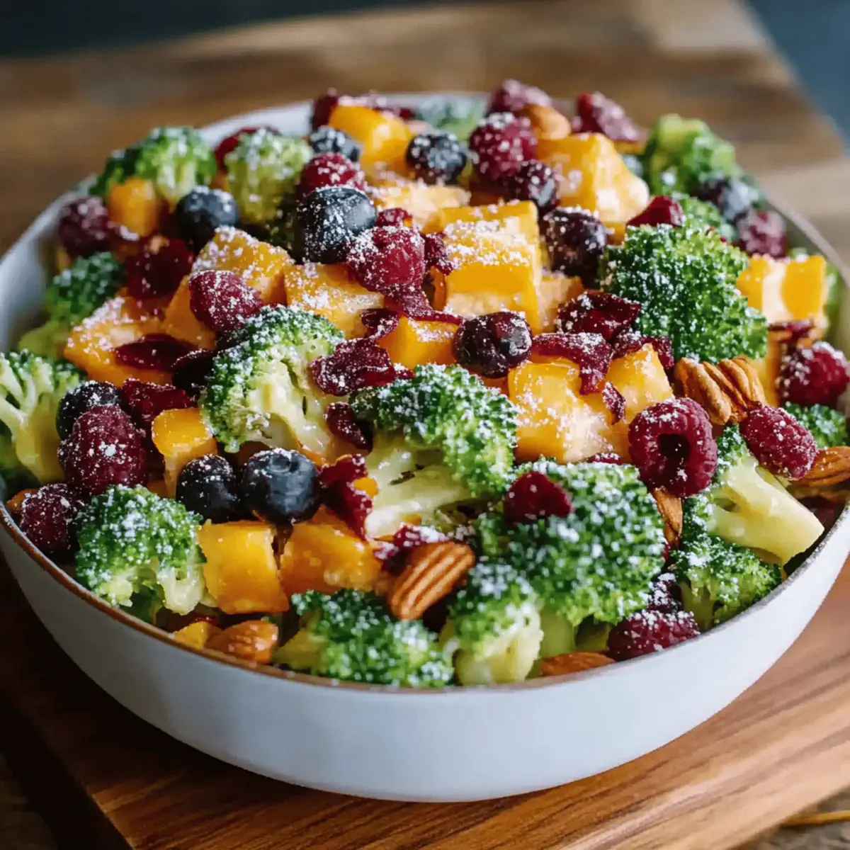Broccoli Bacon Salad with Raisins and Cheddar Cheese