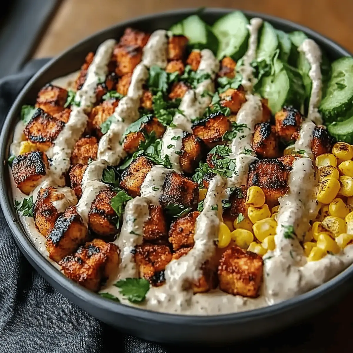 Chicken Bowl with Black Beans, Corn, & Creamy Sauce