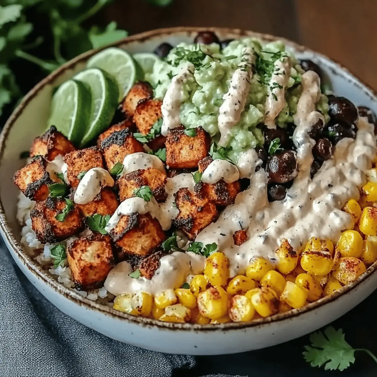 Chicken Bowl with Black Beans, Corn, & Creamy Sauce
