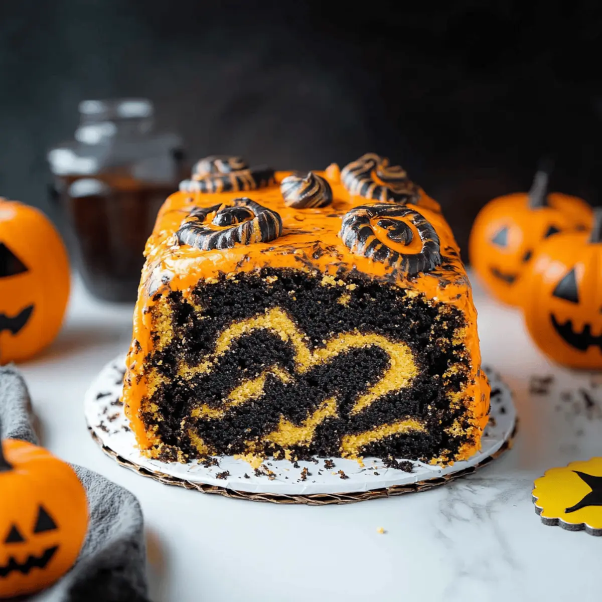 Orange and Black Halloween Marble Cake