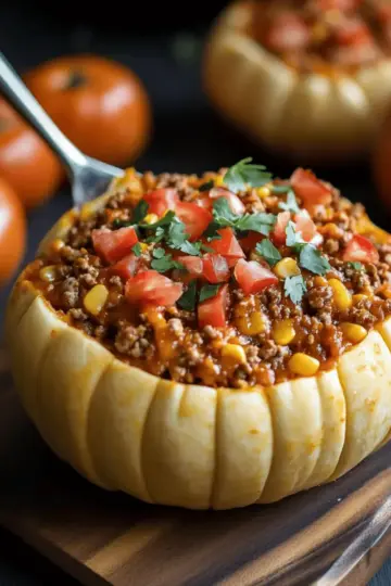Pumpkin Taco Dip in a Hollowed Mini Pumpkin