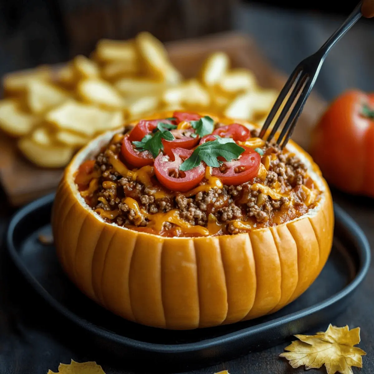 Pumpkin Taco Dip in a Hollowed Mini Pumpkin