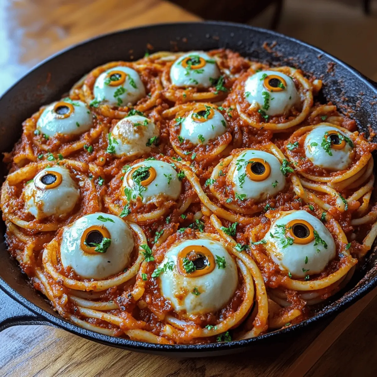 Bloody Spaghetti with Mozzarella Eyeballs