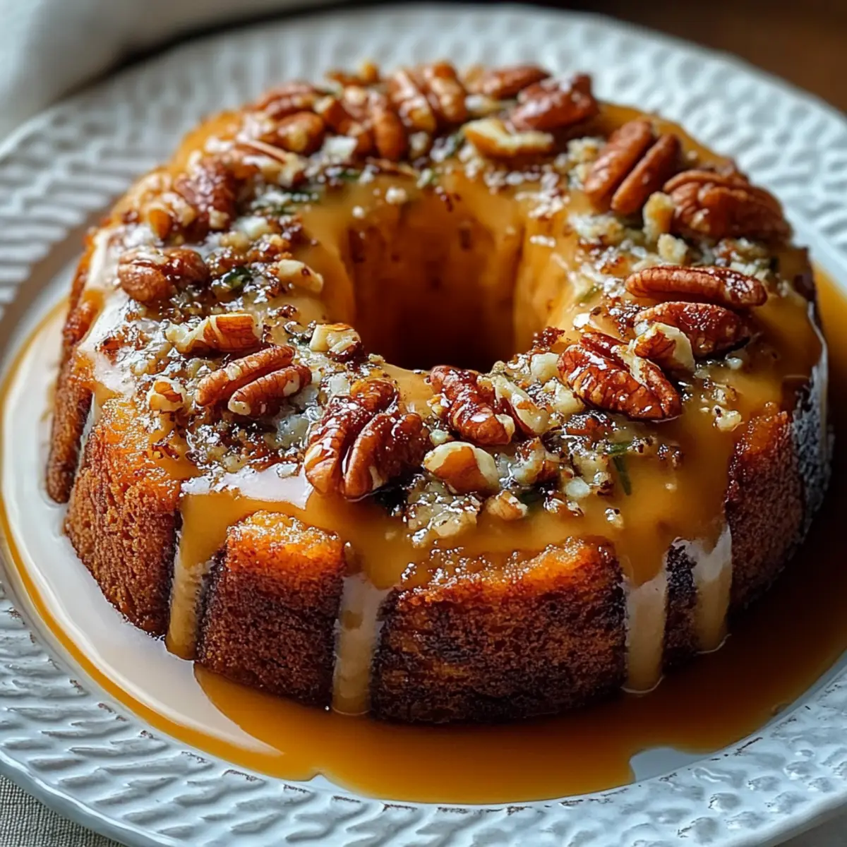 Apple Pecan Cake With Caramel Glaze