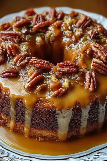 Apple Pecan Cake With Caramel Glaze