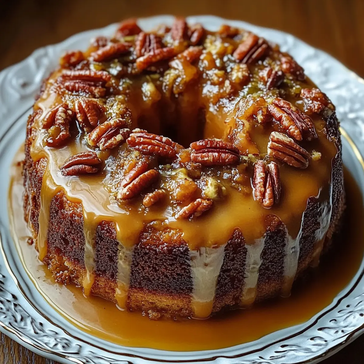 Apple Pecan Cake With Caramel Glaze
