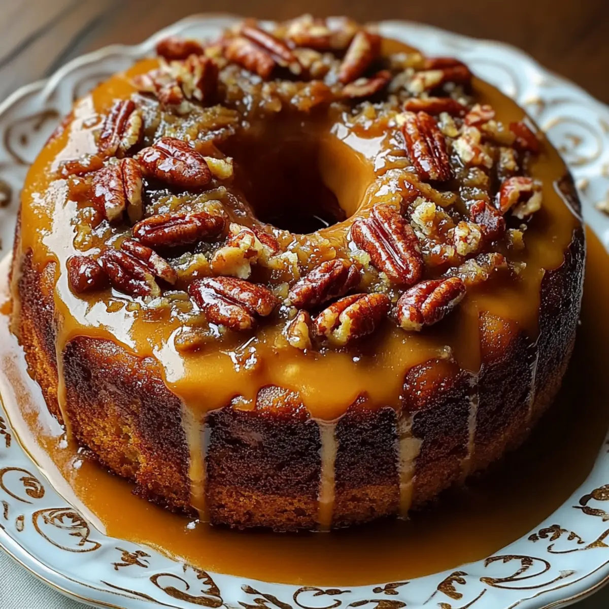 Apple Pecan Cake With Caramel Glaze