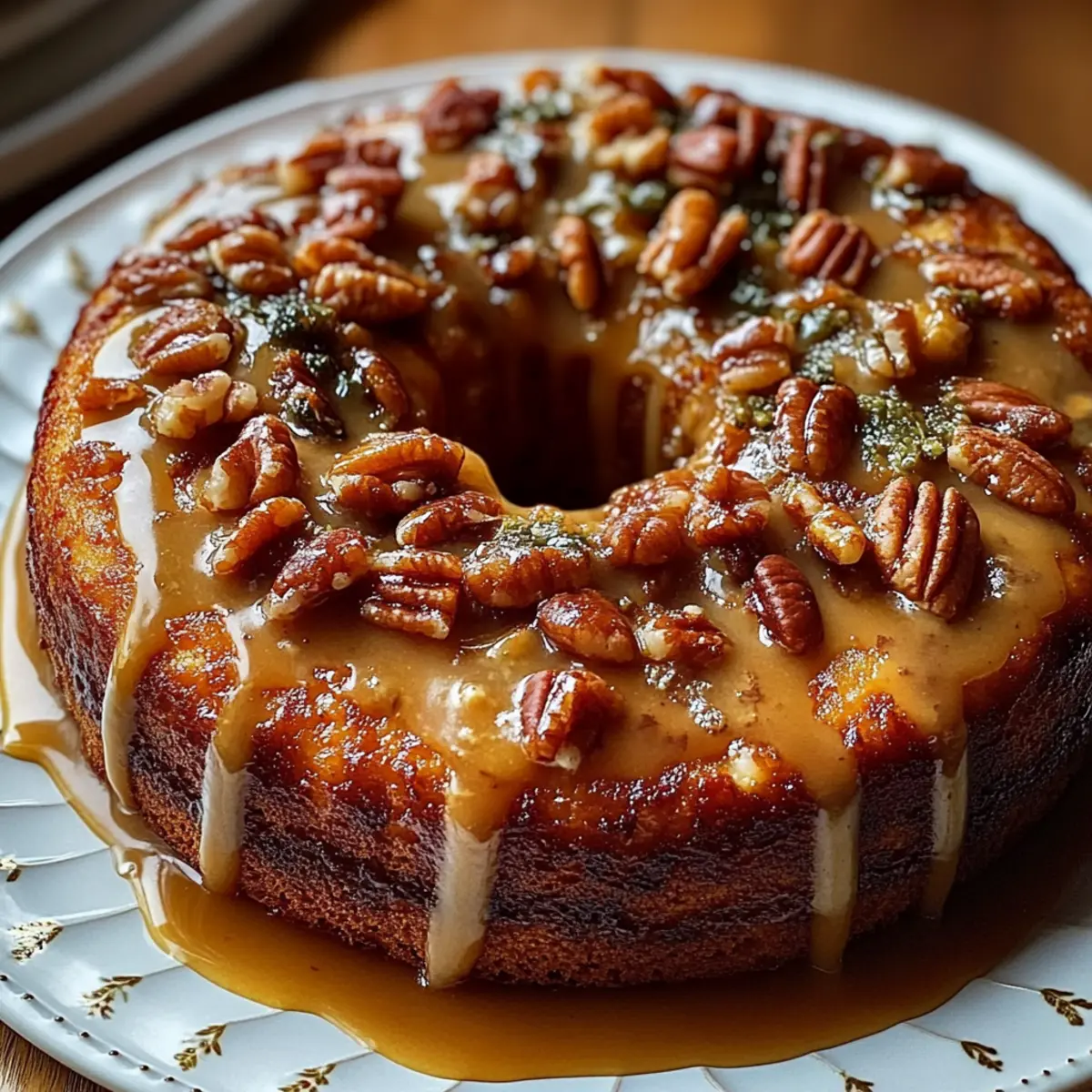 Apple Pecan Cake With Caramel Glaze