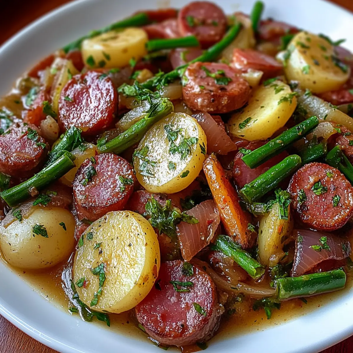 Crockpot Kielbasa and Green Beans