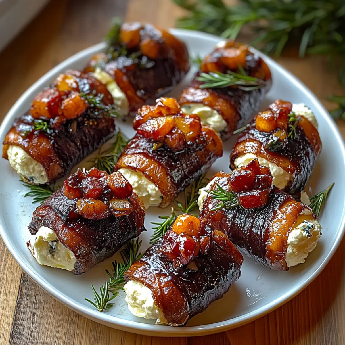 Bacon Wrapped Dates with Goat Cheese & Honey