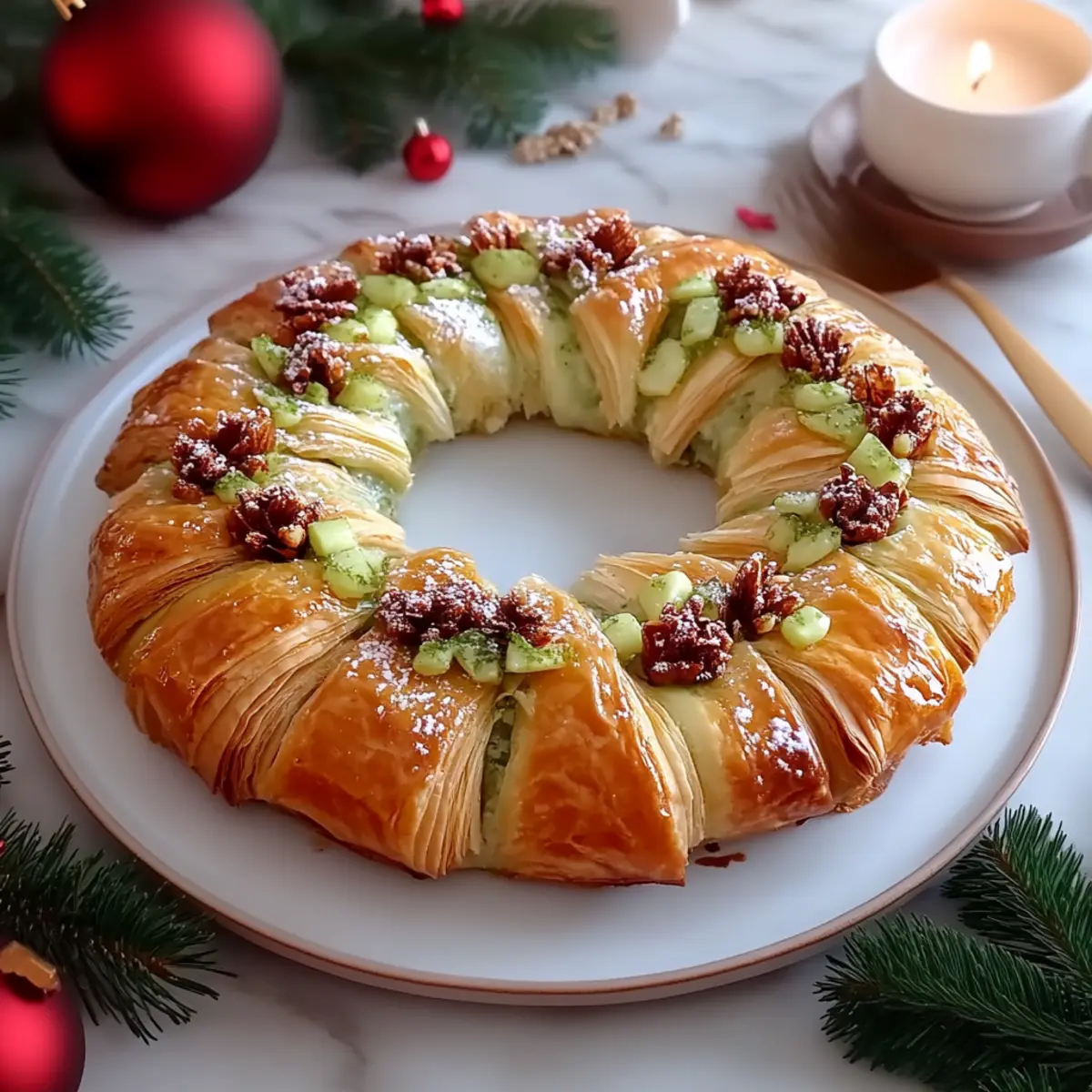 Baklava-Custard Christmas Wreath
