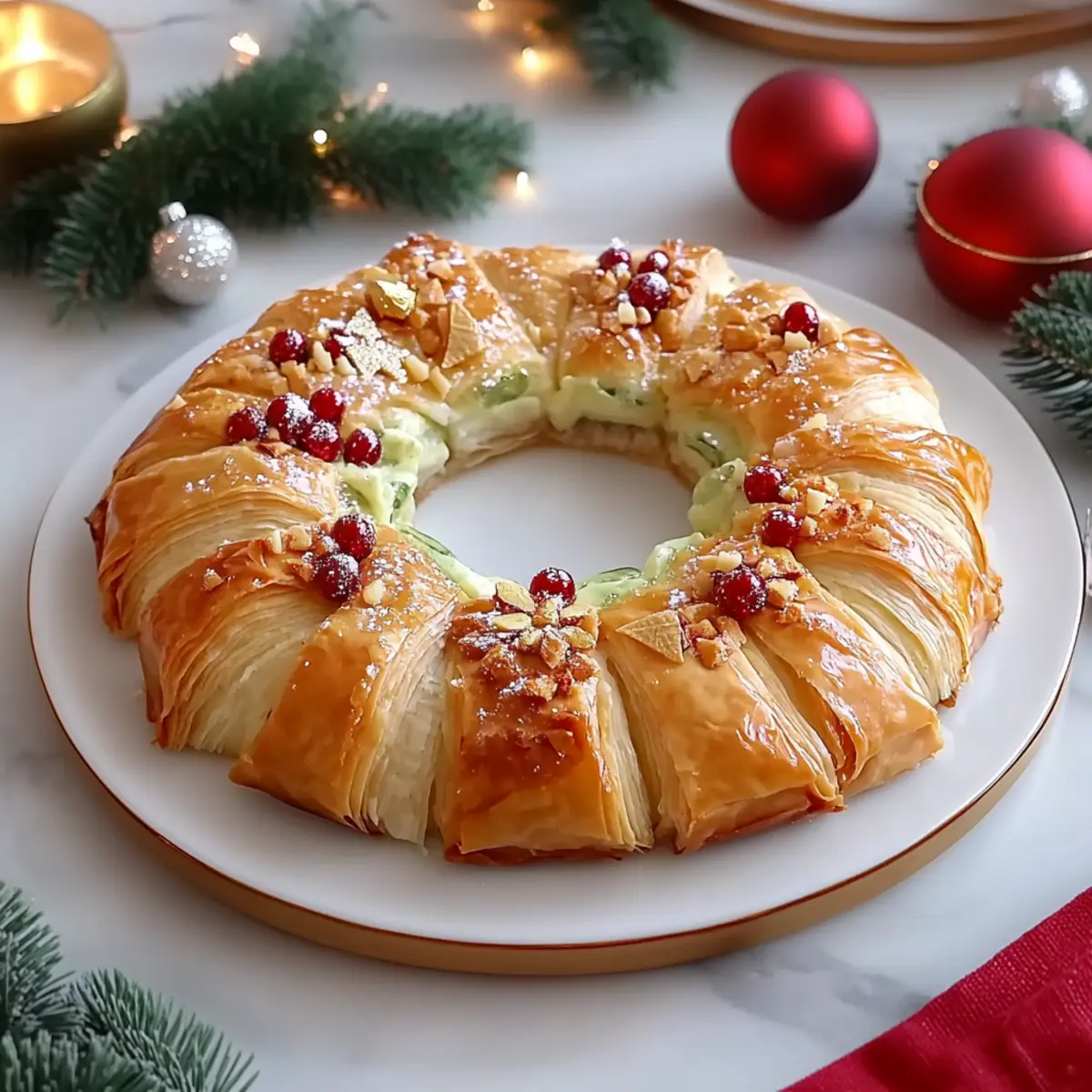 Baklava-Custard Christmas Wreath