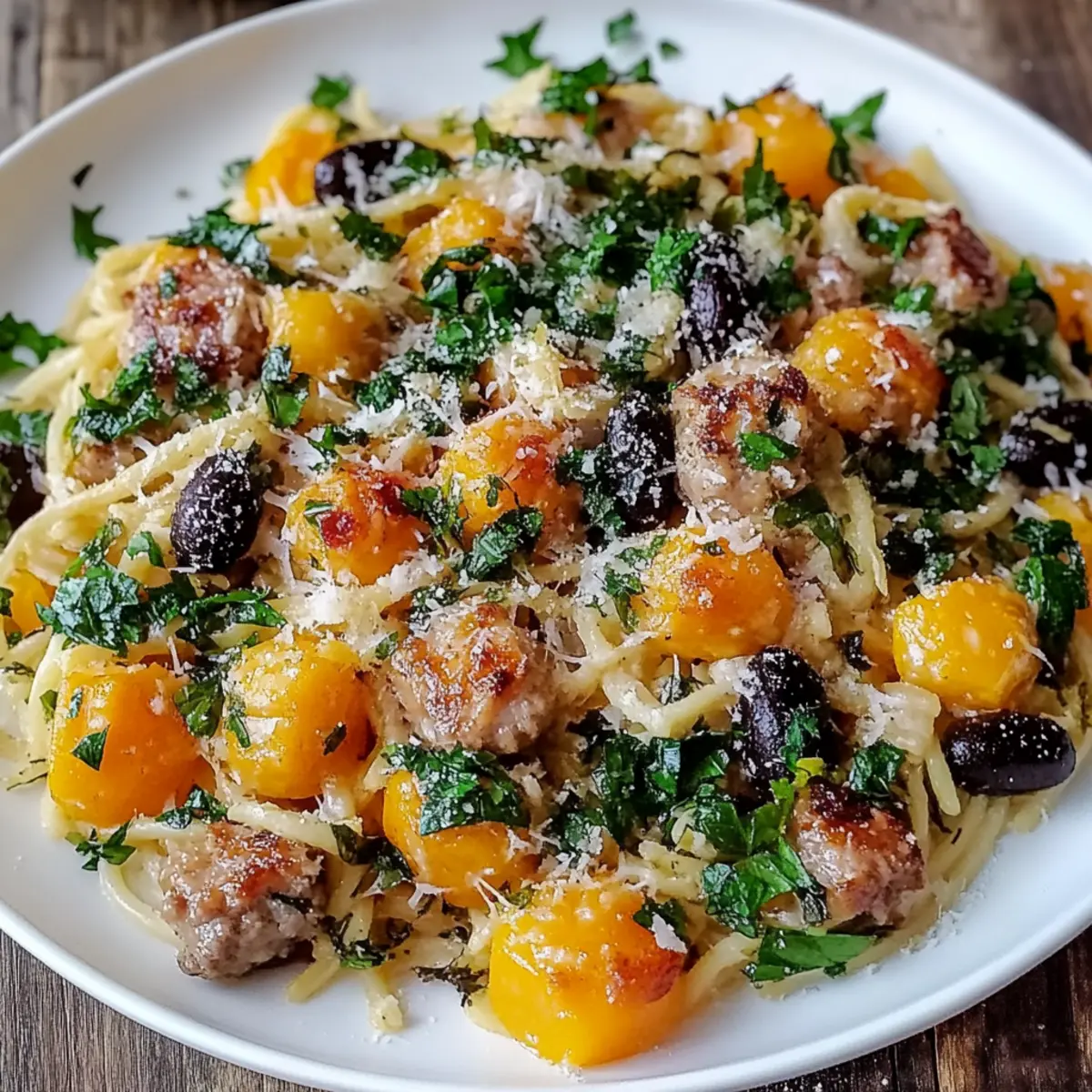 Butternut Squash and Black Bean Orzo with Sausage and Spinach
