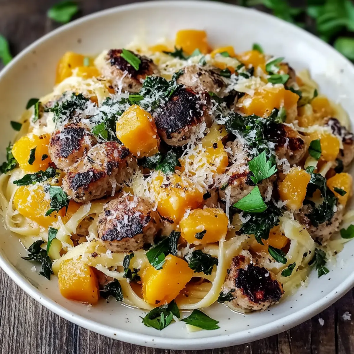 Butternut Squash and Black Bean Orzo with Sausage and Spinach