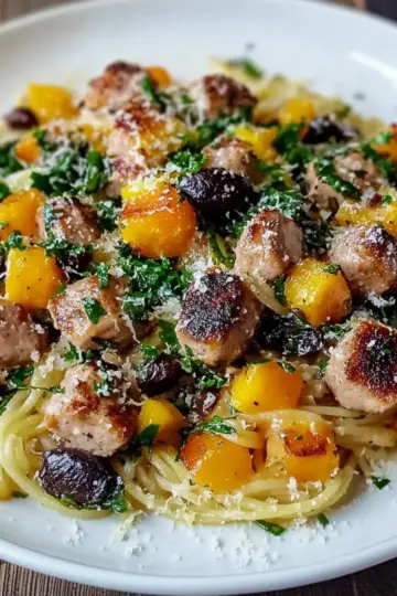 Butternut Squash and Black Bean Orzo with Sausage and Spinach