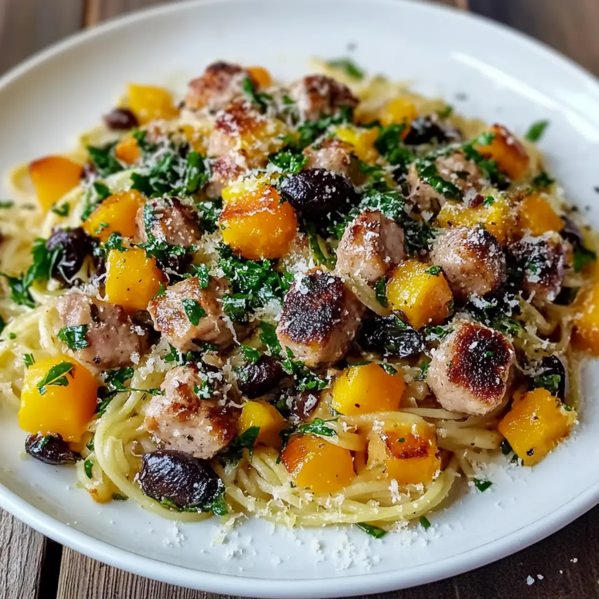 Butternut Squash and Black Bean Orzo with Sausage and Spinach