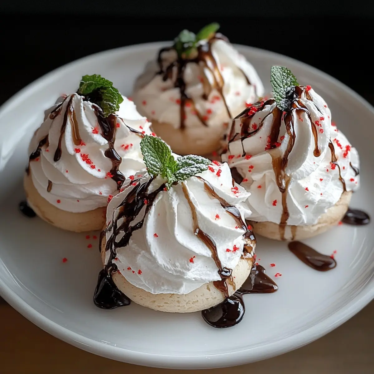 Delicate and Crispy Peppermint Meringues with a Sweet Chocolate Drizzle