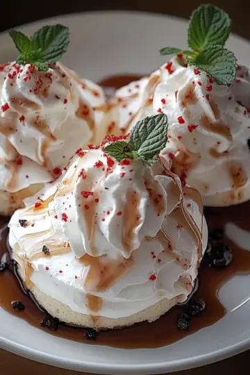 Delicate and Crispy Peppermint Meringues with a Sweet Chocolate Drizzle