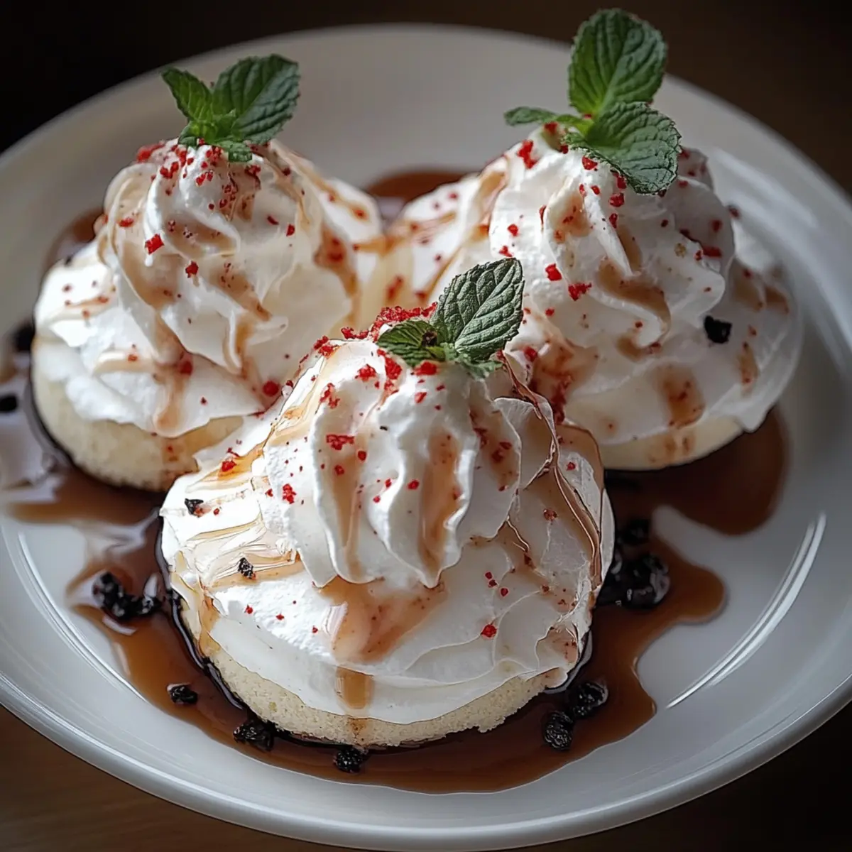 Delicate and Crispy Peppermint Meringues with a Sweet Chocolate Drizzle