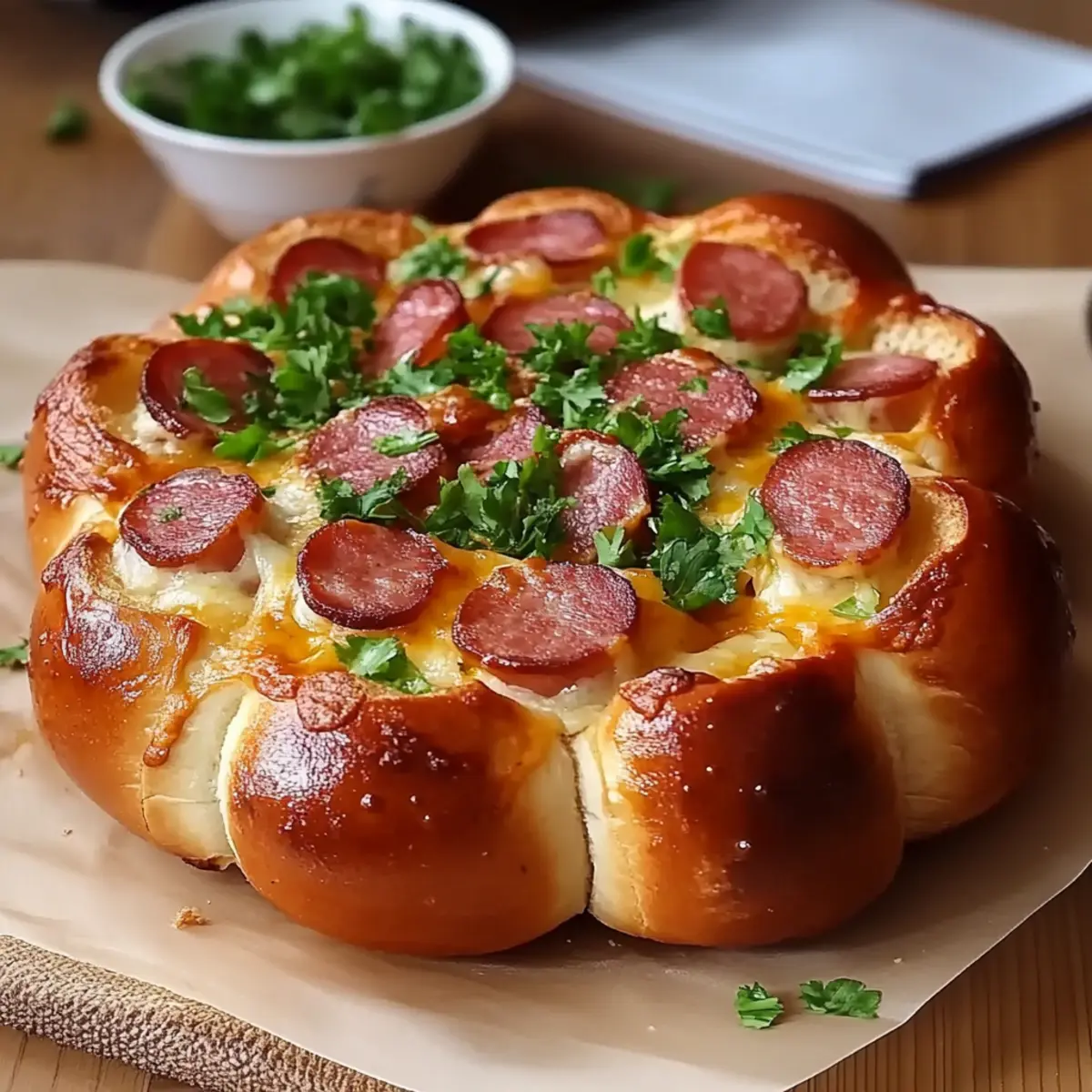 Flower Buns with Cheese and Sausage