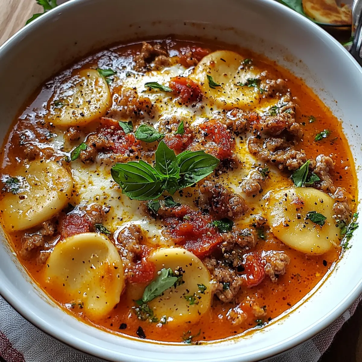 Hearty Cheesy Italian Lasagna Soup with Savory Herbs