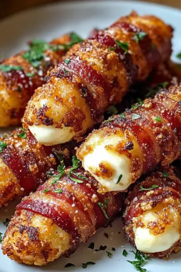 Low Carb Nashville Hot Bacon Wrapped Mozzarella Sticks