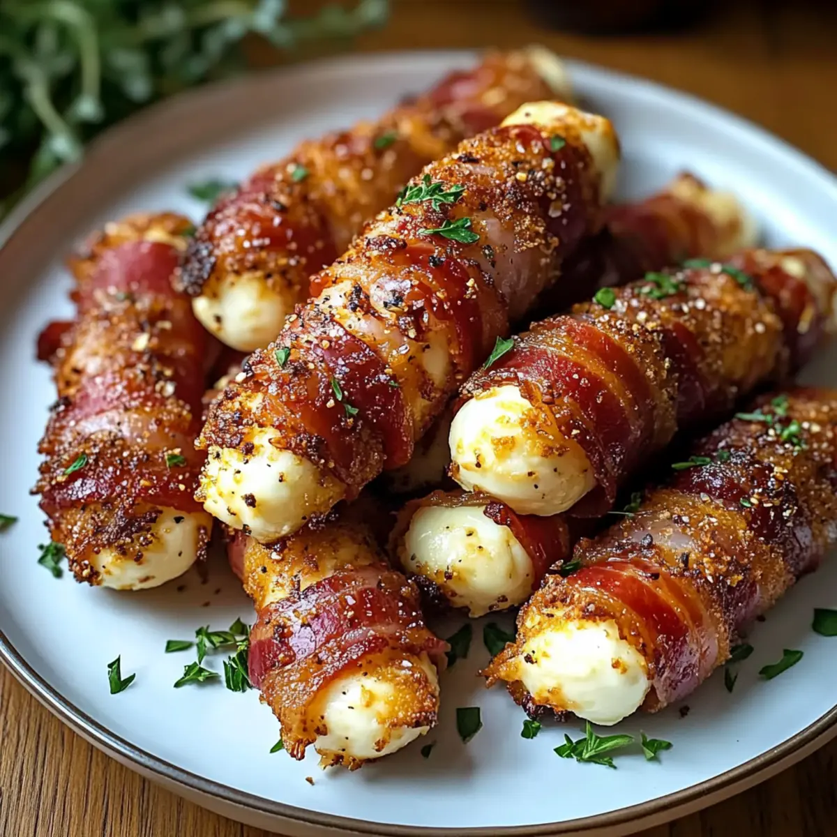 Low Carb Nashville Hot Bacon Wrapped Mozzarella Sticks