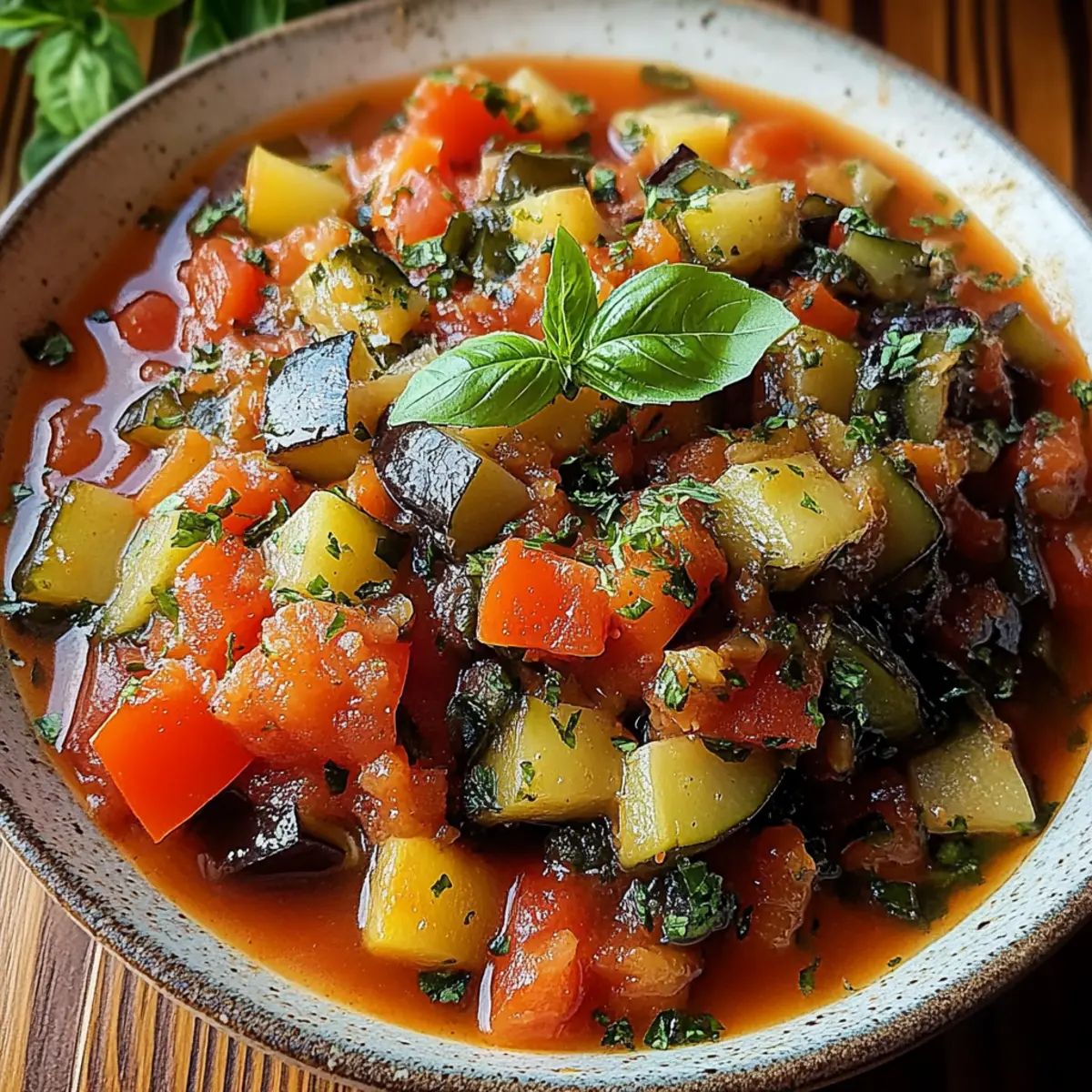 Savory Rustic Ratatouille Soup with Fresh Basil