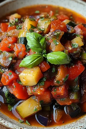 Savory Rustic Ratatouille Soup with Fresh Basil