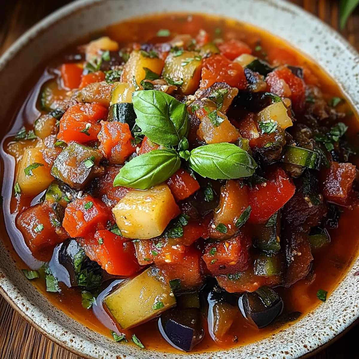 Savory Rustic Ratatouille Soup with Fresh Basil